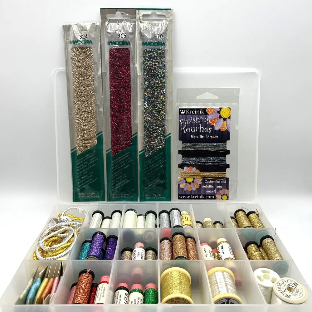 Metallic Embroidery Thread Lot Kreinik Madeira Glissen Gloss DMC 70+ Pieces